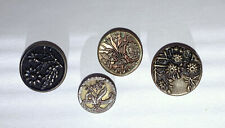 4~ Vintage Pictorial Flower Metal, Shank Buttons With Flowers picture