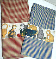 TEA DISH TOWEL SET 2 CATS GINGHAM Red & Blue DUNROVEN HOUSE New L29 picture