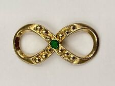 Vintage HC Harriet Carter Gold Colored Green Rhinestone Infinity Lapel Pin picture