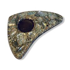 Vintage 1960s MCM Lucite Iridescent Abalone Shell Boomerang Ashtray 11” Decor picture