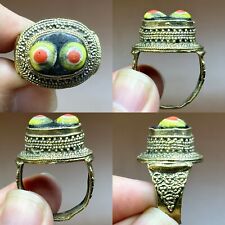 Stunning Ancient Roman Unique Pattern Mosaic Glass Bronze Ring picture