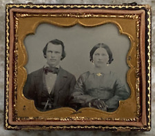 Antique Photo Tin Type Daguerreotype / Ambrotype of Couple Hand Colored in Case picture