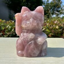 13LB 8.3'' Natural Rose Quartz Fortune Cat Statue Healing Decor Reiki Gift picture