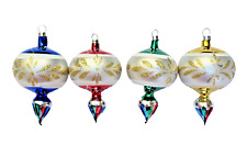 Vtg 4 Bradford Top Finial Christmas Ornaments Multicolor Blown Glass Glitter picture