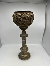 Vintage Antique Rare Plant Chalice Candle Holder Brass Handcrafted Tall 16