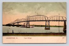 Antique Postcard Muscatine IA High Bridge Steam Ship Paddle Boat 1907 Flag Post picture