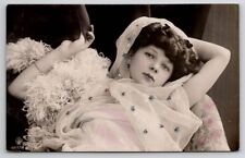 RPPC Pretty Woman In Lace With Boa Glamour Portrait Real Photo Postcard B36 picture