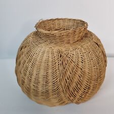Vtg Wicker Tulip Shell Swag Lamp Light SHADE ONLY Natural Boho Pendant Beach picture