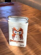 Vintage pocket tobacco tin hand painted owl picture
