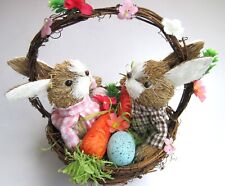 Vintage Easter Bunny Basket Boy and Girl Rabbit Carrot Egg Spring Decor picture