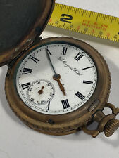 VTG Antique The Congress Watch Tooled Chased Brass Tacy 1 Jewel Pocket Watch picture