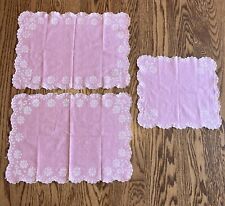Vintage Pink & White Scalloped Doilies Dresser Scarves Placemats Linens Set Of 3 picture
