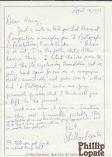 PHILLIP LOPATE [b 1943] holograph letter signed and dated in 1979 to Harry Lewis picture