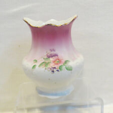 RARE Antique Homer Laughlin White Brush Jar Vase Gold trim & Pink Flowers MINGO picture
