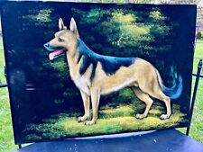 VTG German Shepherd Dog Painting Black Velvet 35” Wall Hanging Unframed Mexico picture