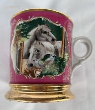 Antique Pink Shaving Or Coffee Mug with Horses Gold Trim Mint Condition picture