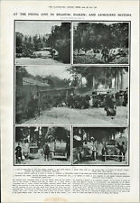 Antique B&W Photographic Print Belgium Firing Line Haelen & Armoured Motors 1914 picture