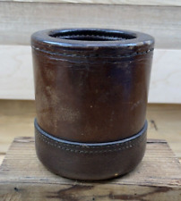 Vintage Brown Stitched Leather Bar Dice Shaker Cup Thick 1960's - 1970's picture