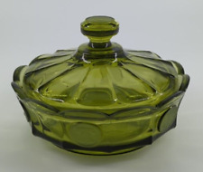 Fostoria Coin Glass Green Candy Dish with Lid  6.5