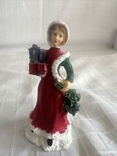 Vintage 1991 Mervyn's Christmas Village Square Woman Presents Tree Figurine 4