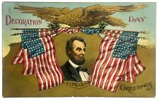 President Abraham Lincoln Postcard Patriotic Decoration Day USA Flags Gold Eagle picture