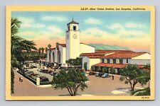 c1939 Linen Postcard Los Angeles CA California Aerial View Union Station picture