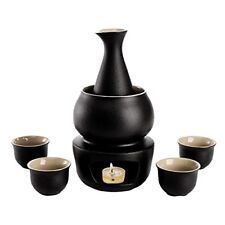 7 Pieces Ceramic Japanese Sake Set With Warmer Hot Saki Set Black picture