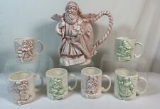 Vintage Enchanted Holiday Christmas Pitcher  Old World Santa W/Mugs picture