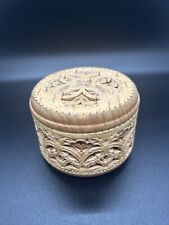 Vintage Hand Carved Birch Wood Trinket Box 2” Tall and 2.5” Wide with Lid picture
