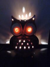 Vintage Ceramic Spotted Owl Nightlight Lamp 1977 With Glowing Orange Eyes 110v  picture