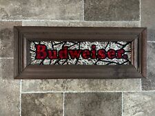(VTG) 1970s Budweiser Beer Stain Glass Looking Mirror Sign Game Room Man Cave picture