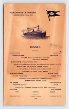 1924 Menu Merchants & Miners Transportation Co Postcard Coastwise Steamship picture