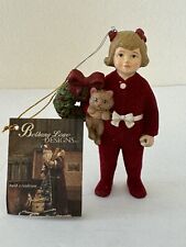 Bethany Lowe Christmas Figurine Ann with Kitten Ornament Girl Flocked Red PJs picture