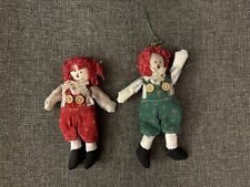 Vintage Handmade Raggedy Ann and Andy Doll Holiday Ornaments picture