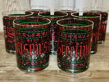 8 ~ Houze “Seasons Greetings” Stained Glass Low Ball Tumblers On The Rocks picture