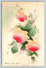 c1907 Blooming Roses Best Wishes & Happy Return Embossed ANTIQUE Postcard 1026 picture
