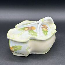 Light Green China Trinket Box With Acorns And Leaves Signed Laurie Vincent picture