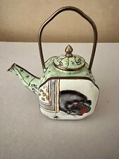 FREE SHIP Miniature Empress Arts Enamel Teapot - Cat and Spider picture