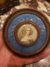 Lovely 19th Century Miniature of beautiful Woman in round blue enamel frame  picture