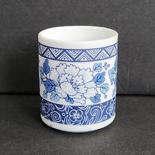 Vintage Porcelain Toothpick Match Holder Floral Blue White Art Pottery Sake Cup picture