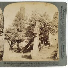Glendalough St Kevin's Church Cross Stereoview c1907 Ireland Round Tower B2099 picture