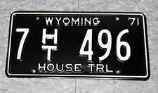 Vintage 1971 Wyoming House Trailer License Plate 7-496 Black Man Cave Car Decor picture