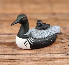 Vintage Loon with Baby on Back Figurine Ceramic Beautifully Hand Painted  picture