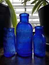 Antique Cobalt Blue Drug Bottles Lot Of 3 picture