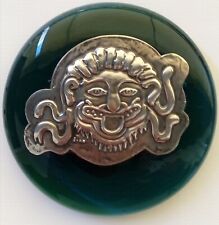 RARE VINTAGE PURE SILVER 1000 ON GLASS PAPER WEIGHT - MEDUSA Greek Archaic Image picture