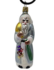 Christmas Inge's Glas Blown Glass Blue Santa Claus Tree Ornament Germany picture