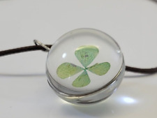 St. Patrick's Day Glass Real 4 Leaf  Clover  Shamrock Corded Necklace Good Luck picture