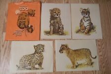 Vintage Jane Hill Studio 1977 - San Diego Zoo Lion Tiger Cheetah Cub Prints 9x12 picture
