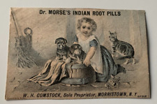 c 1880s Victorian Trade Card Dr Morse's Indian Root Pills Cat Dogs Morristown NY picture