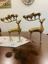 Cute vintage Pair Of Big brass deers Statue  Sculpture Each 8 candles Holder )/ picture